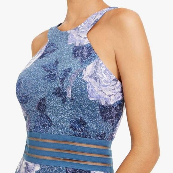 City Studio Girls Teal Glitter Printed Sleeveless Halter Fit + Flare Dress Sz 7 - Picture 3 of 6